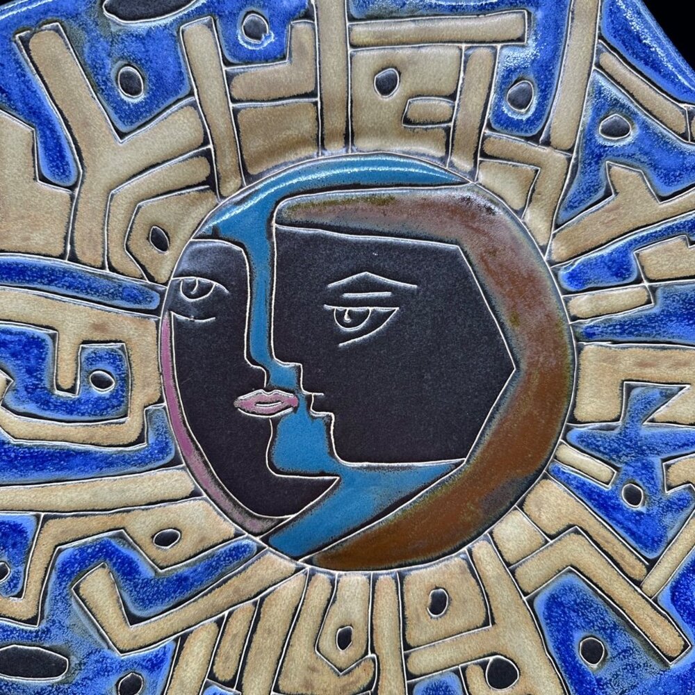 Mara Mexico Plate Celestial Man In The Moon Woman Stars Handmade Pottery Hanging - Picture 6 of 9